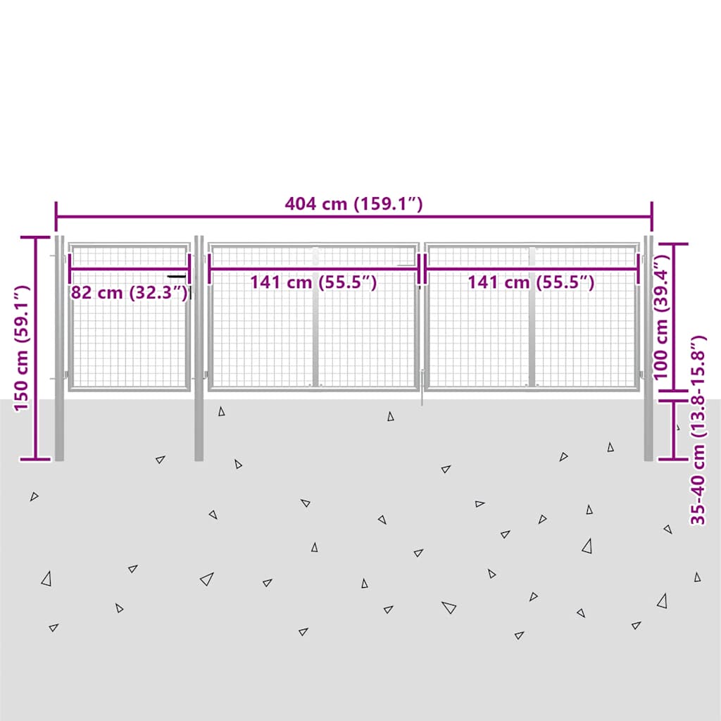 Cancello da Giardino in Acciaio 400x100 cm Argento