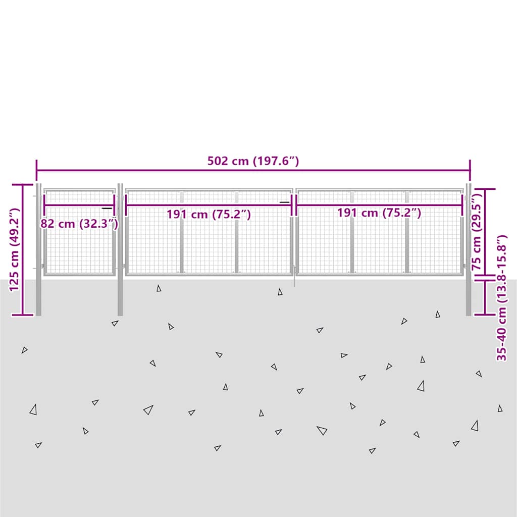Cancello da Giardino in Acciaio 500x75 cm Argento