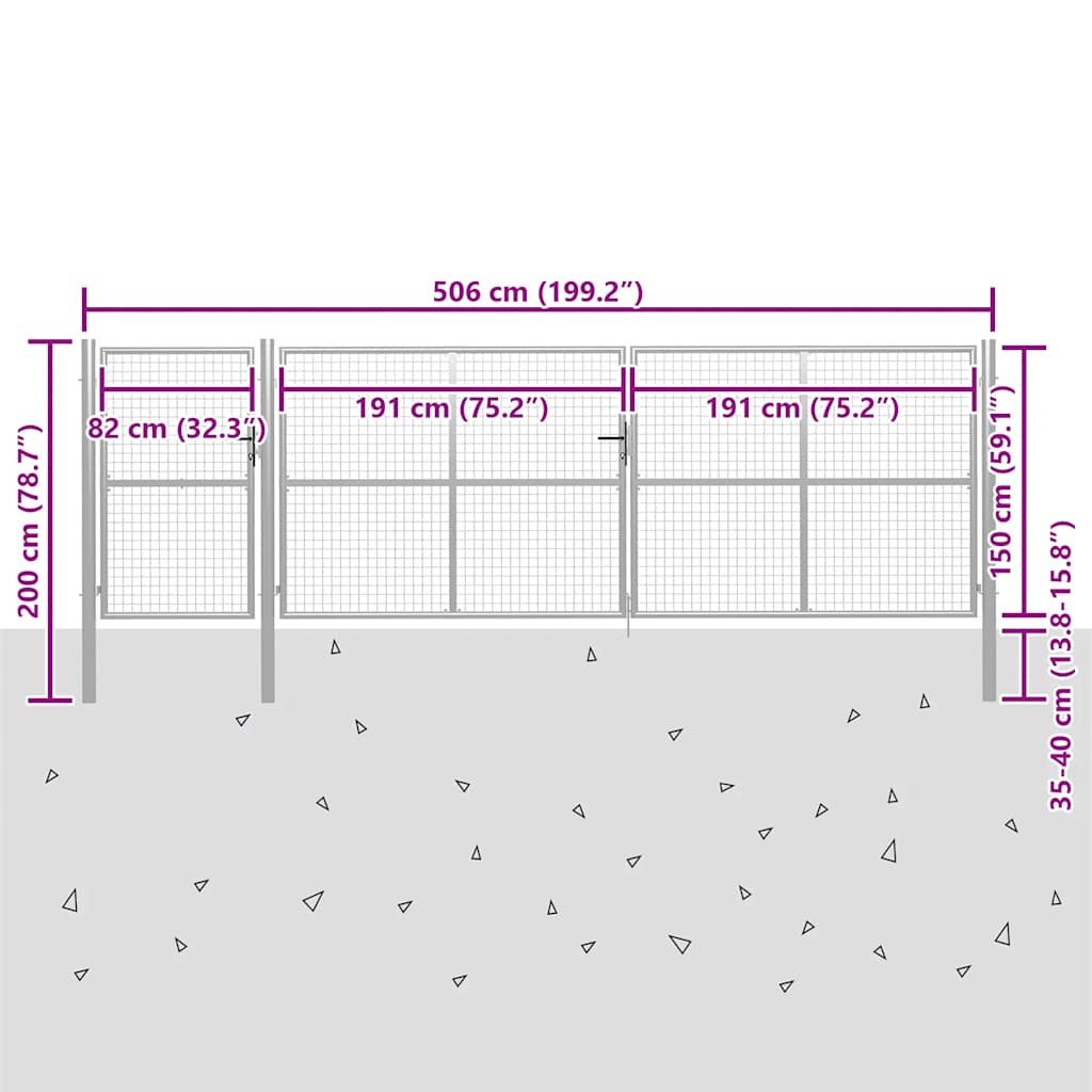 Cancello da Giardino in Acciaio 500x150 cm Argento