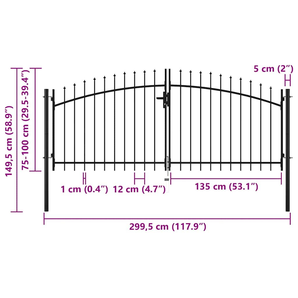 Cancello per recinzione a doppia porta Woerden con punta a lancia 299,5x149,5 cm