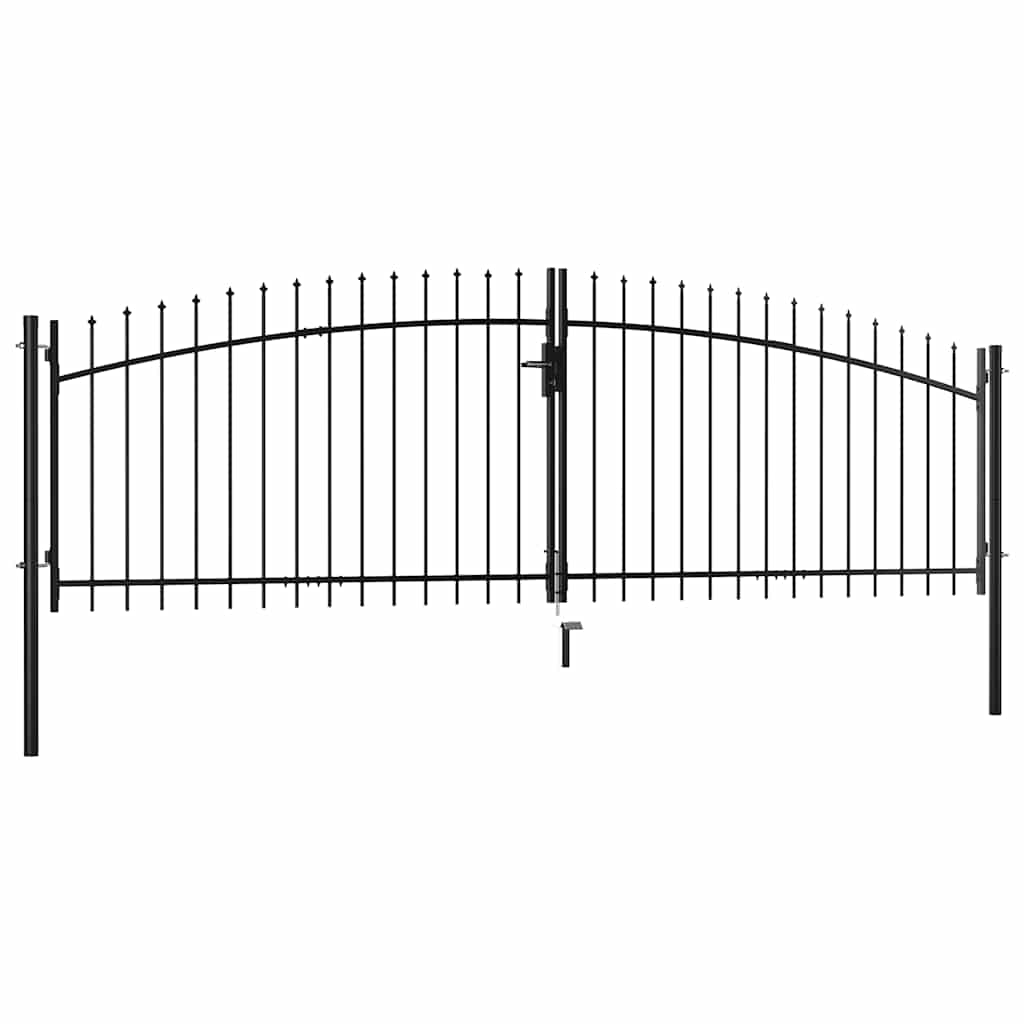 Cancello per recinzione a doppia porta Woerden con punta a lancia 400x149,5 cm nero