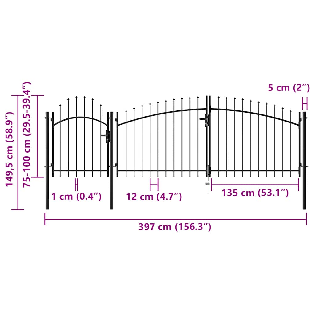 Cancello da Giardino Woerden in Acciaio 1x4 m Nero