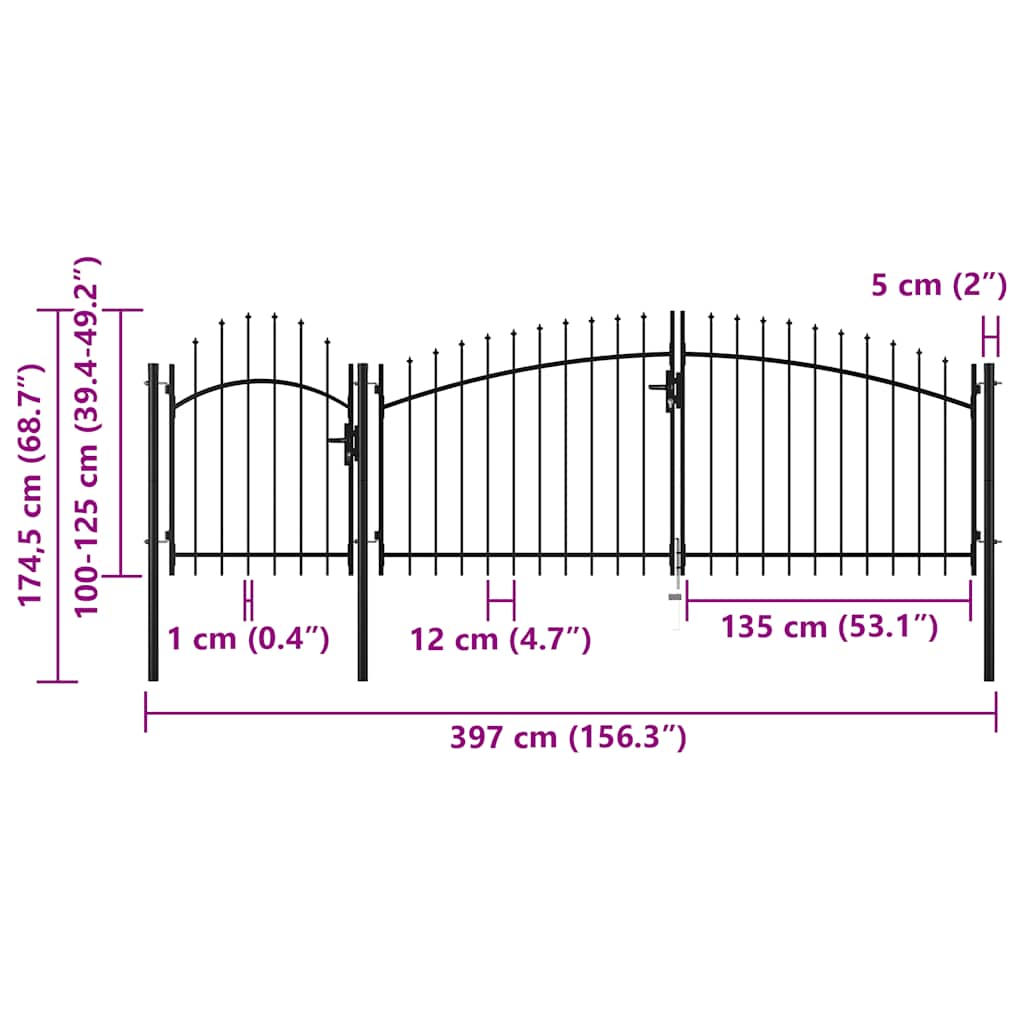 Cancello da Giardino Woerden Acciaio 1,25x4 m Nero