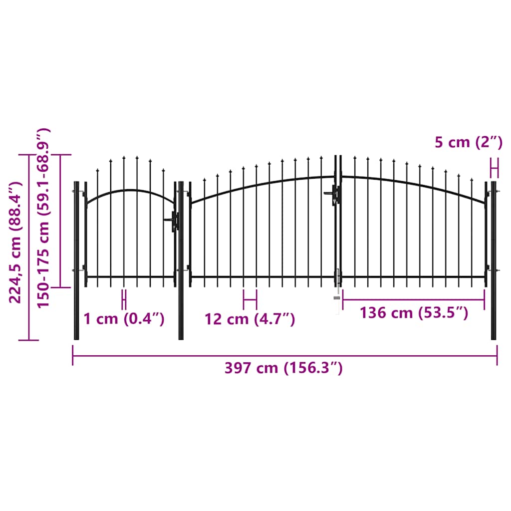 Cancello da Giardino Woerden Acciaio 1,75x4 m Nero