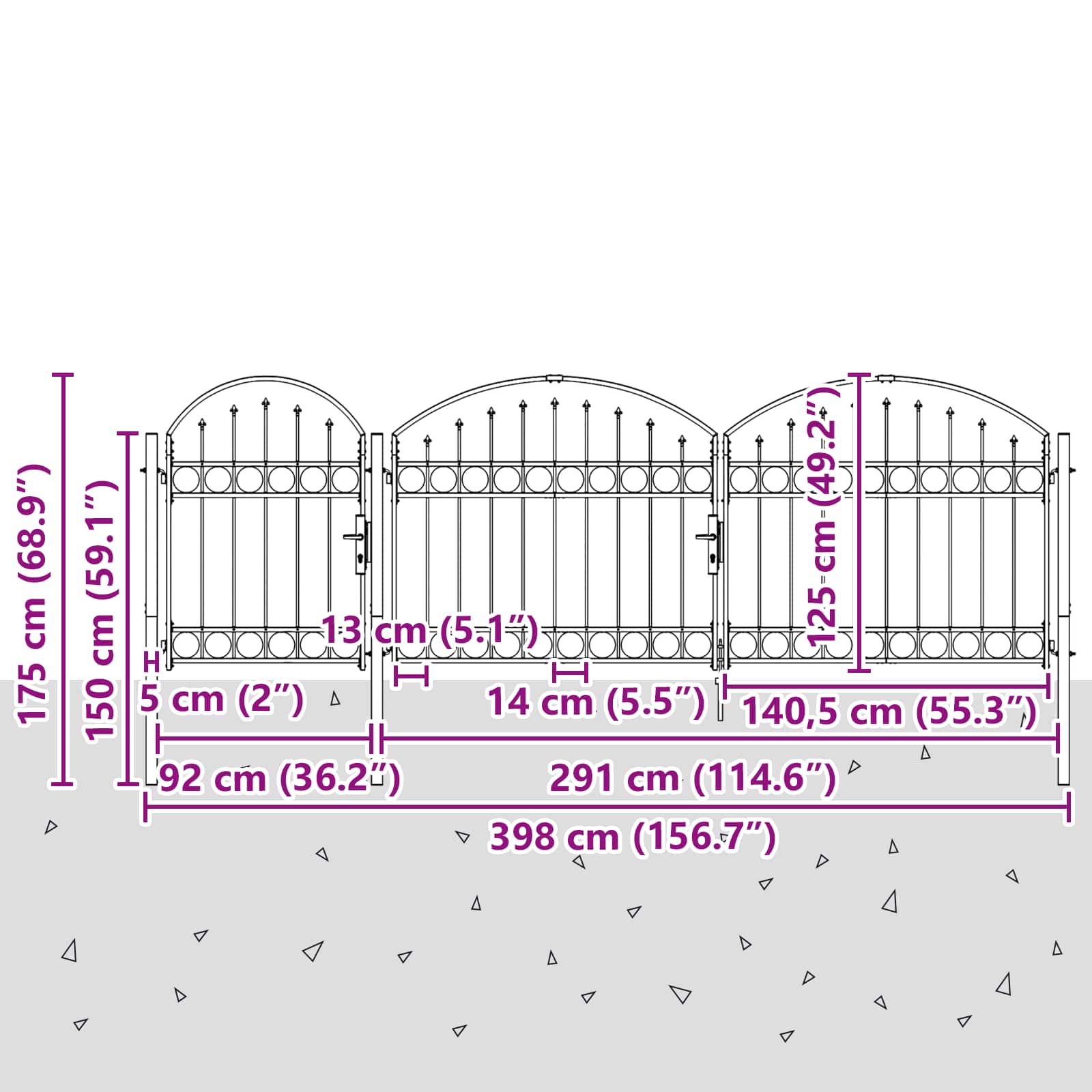 Cancello da Giardino ASSEN con Parte Superiore Arcuata 400x175 cm