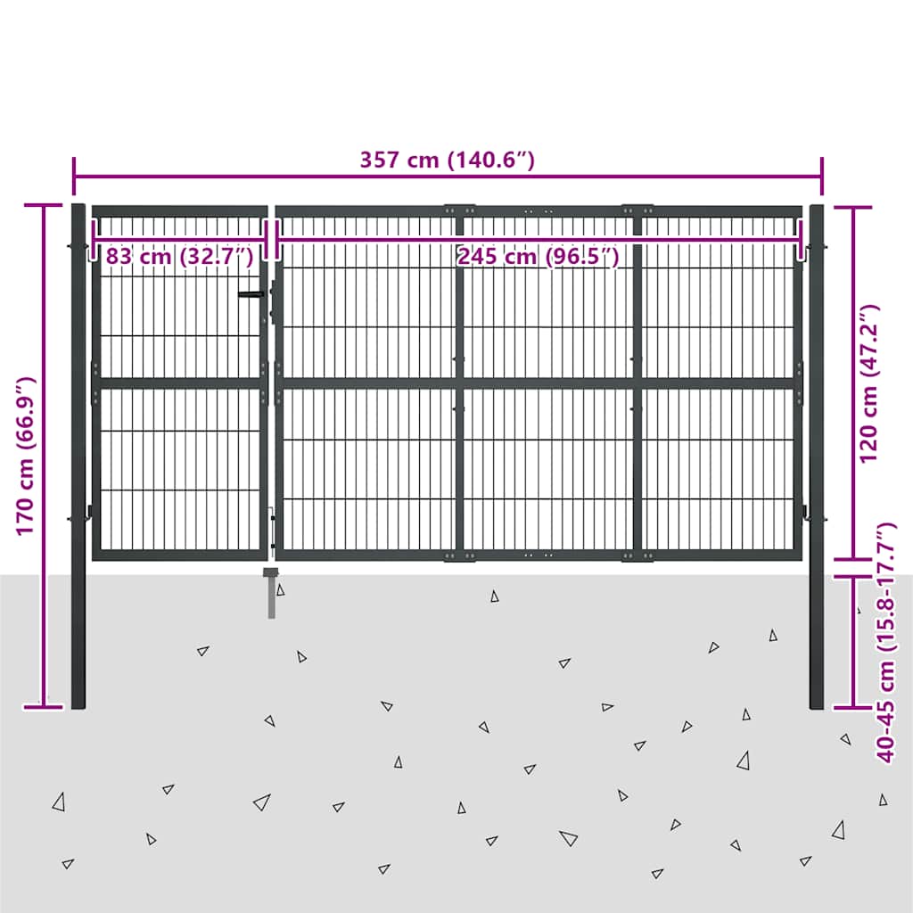 Cancello da Giardino con Pali in Acciaio 350x120 cm Antracite