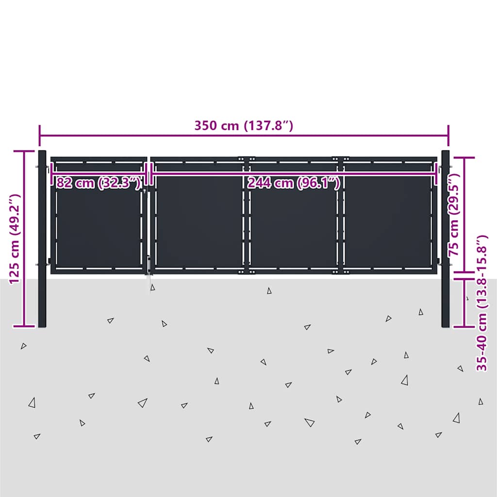 Cancello da Giardino in Acciaio 350x75 cm Antracite