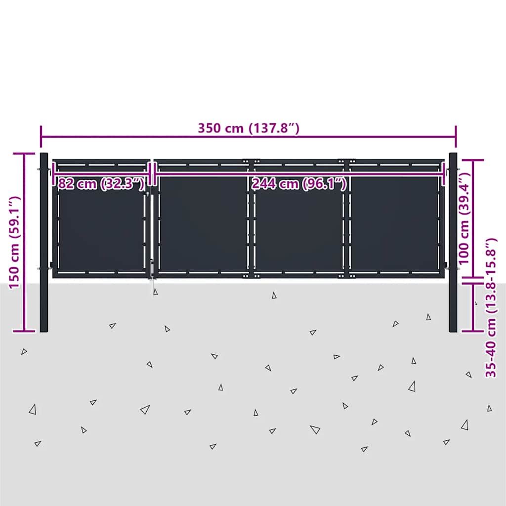 Cancello da Giardino in Acciaio 350x100 cm Antracite