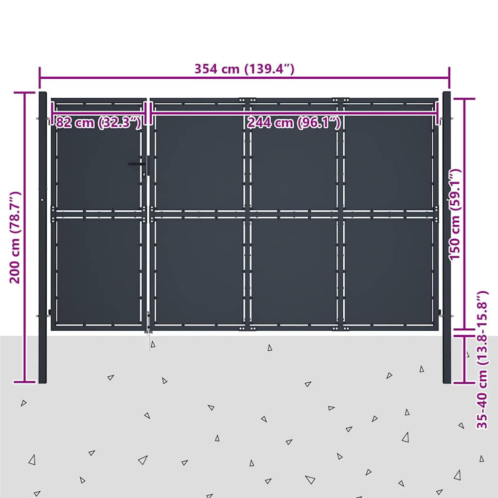 Cancello da Giardino in Acciaio 350x150 cm Antracite