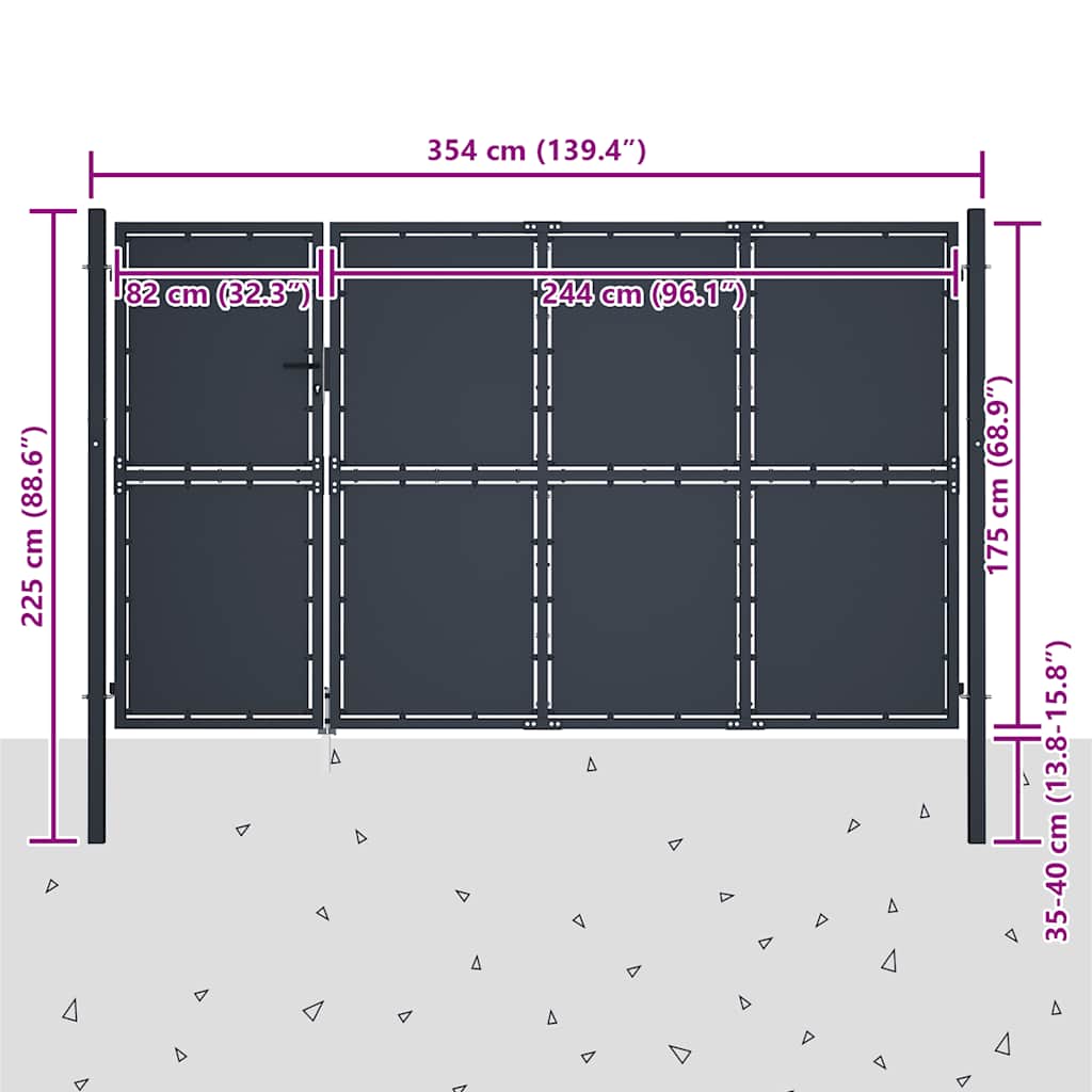 Cancello da Giardino in Acciaio 350x175 cm Antracite