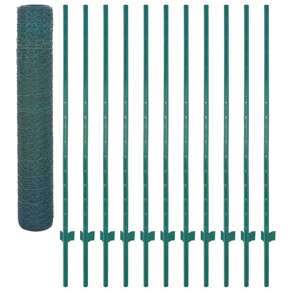 Rete per Recinzione con Pali in Acciaio 25x1,5 m Verde