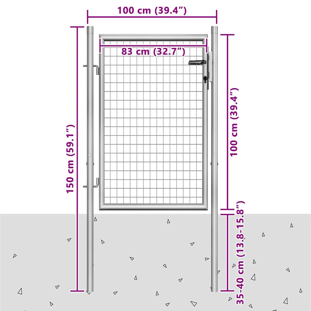 Cancello da Giardino in Acciaio Zincato 100x100 cm Argento
