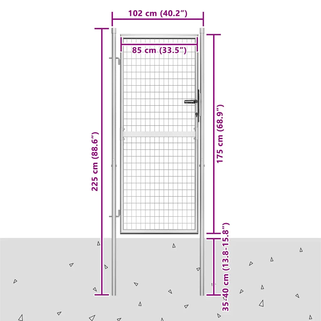 Cancello da Giardino in Acciaio Zincato 100x175 cm Argento