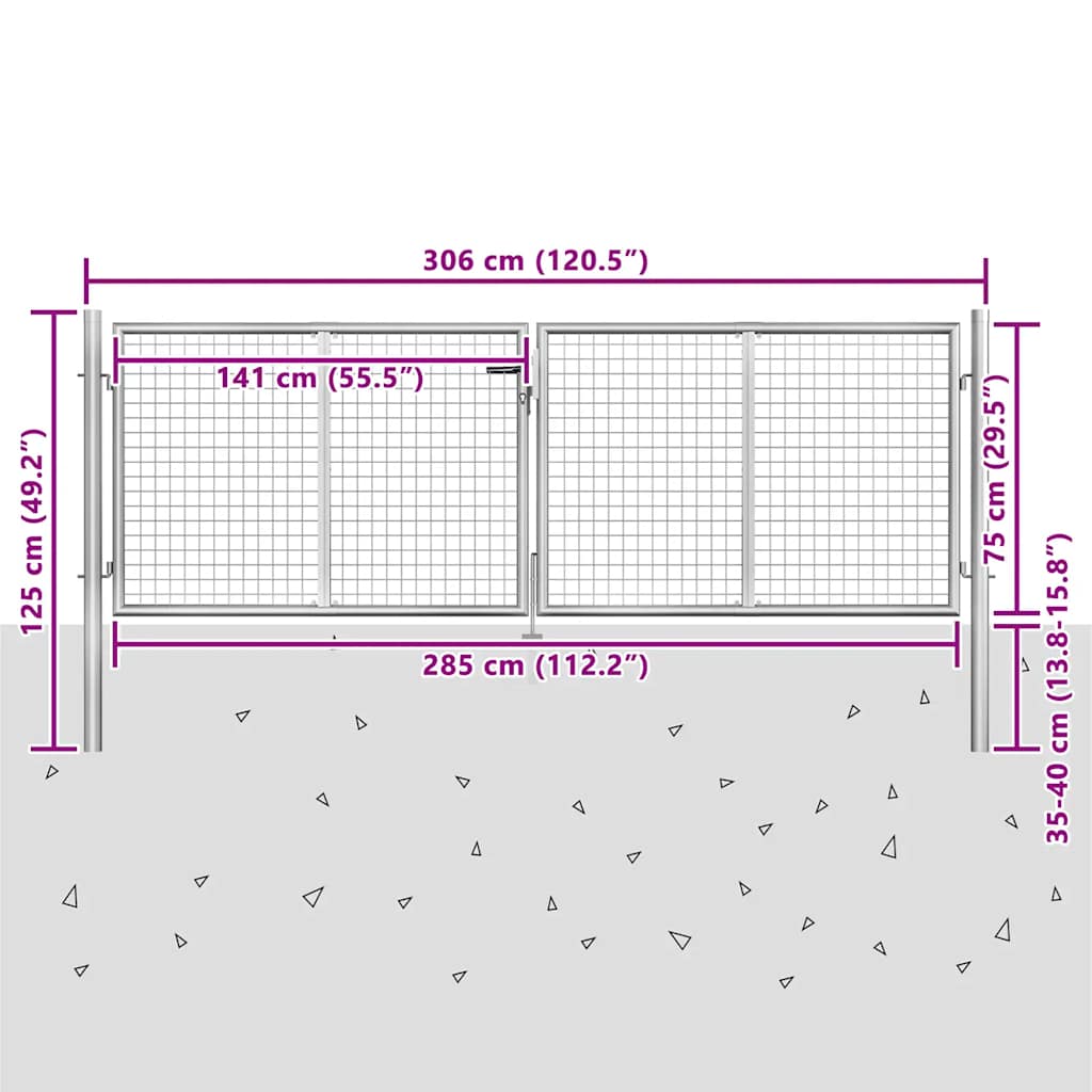 Cancello da Giardino in Acciaio Zincato 300x75 cm Argento