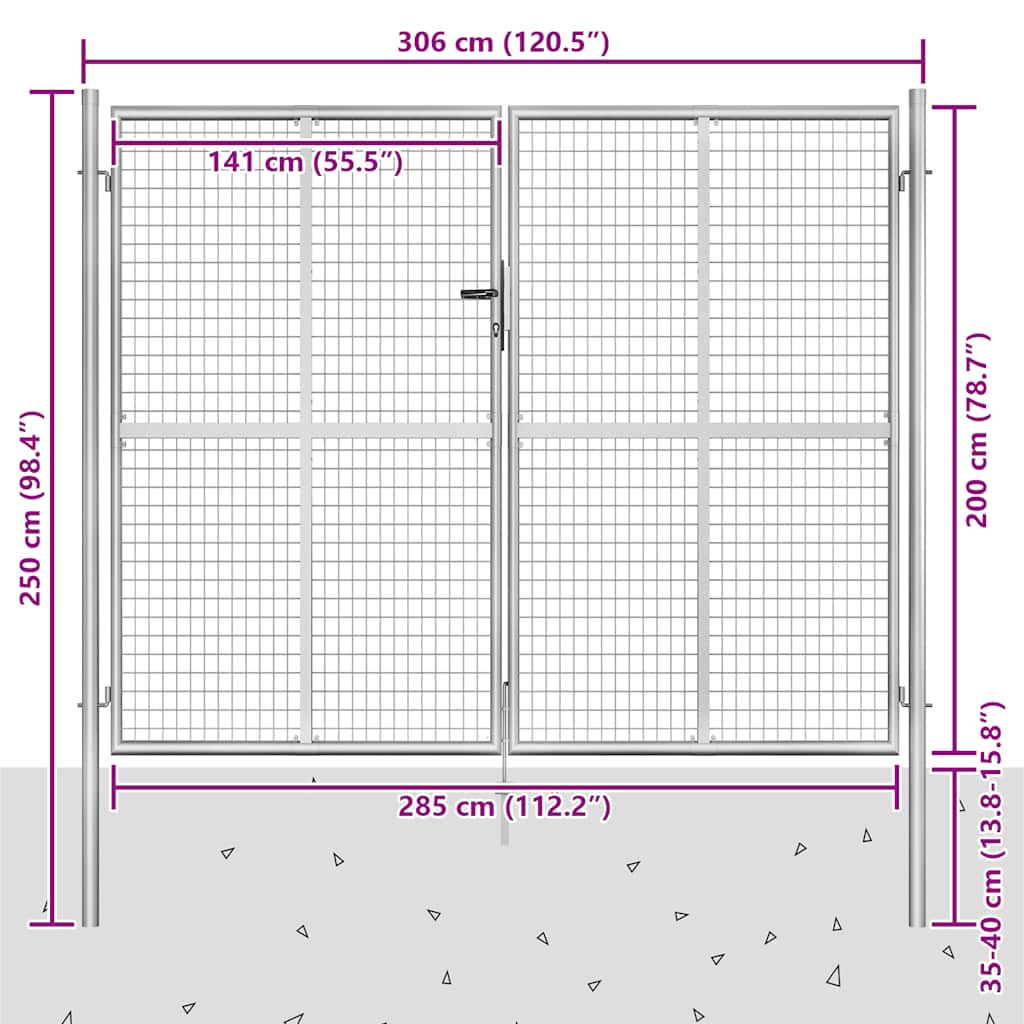 Cancello da Giardino in Acciaio Zincato 300x200 cm Argento