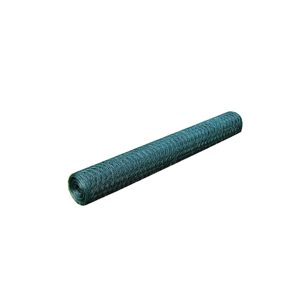 Recinzione in Rete per Pollaio Rivestita in PVC 25x0,5 m Verde Foresta