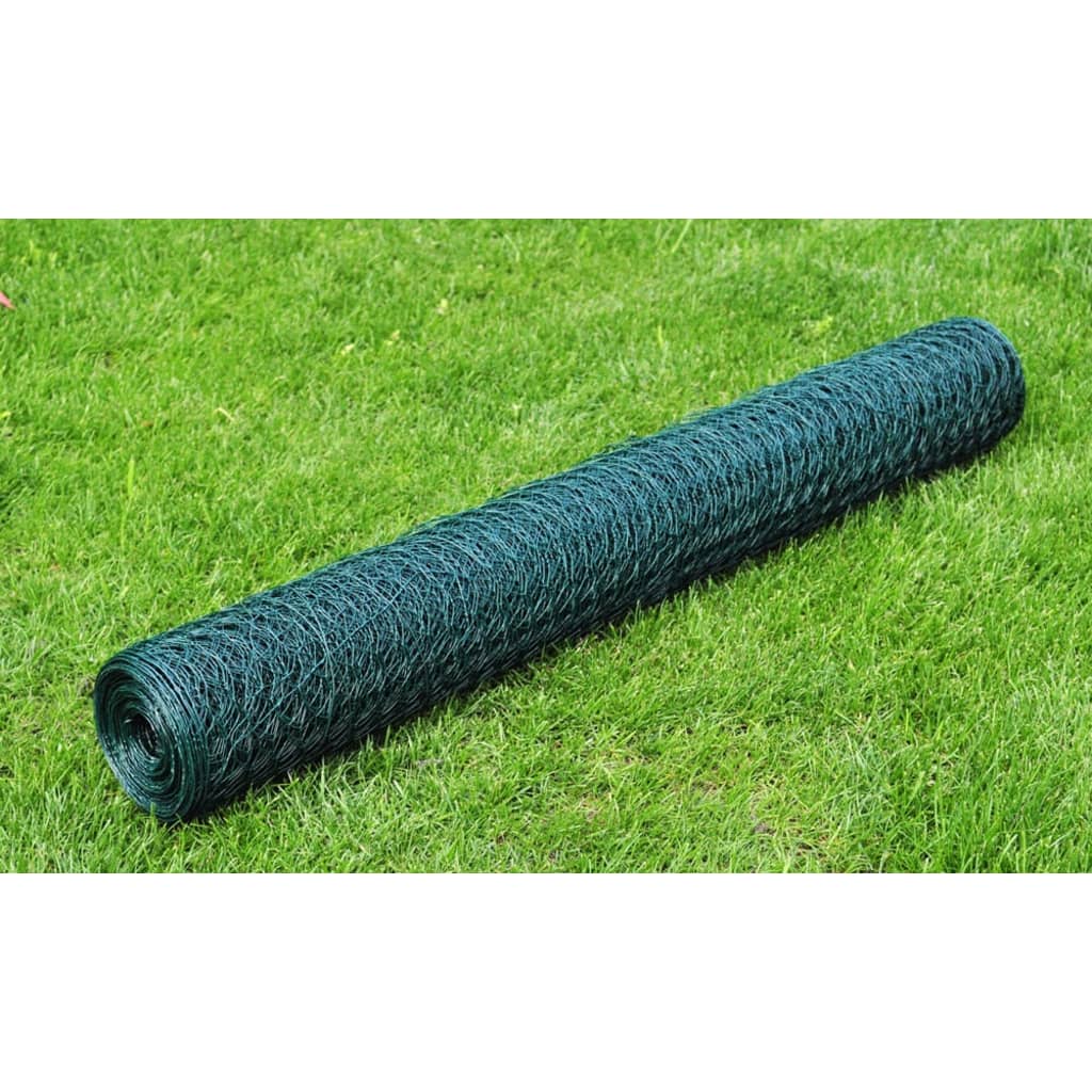 Recinzione in Rete per Pollaio Rivestita in PVC 25x0,5 m Verde Foresta