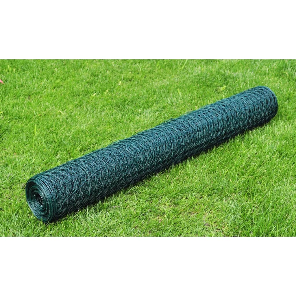 Recinzione in Rete Metallica Rivestita in PVC per Pollaio 25x1 m Verde