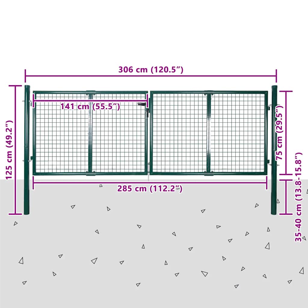 Cancello da Giardino in Rete Acciaio Zincato 300x75 cm Verde Scuro