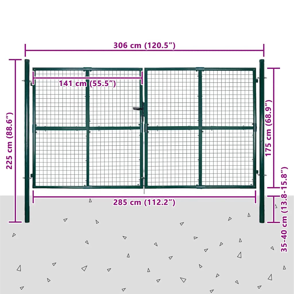 Cancello da Giardino in Rete Metallica 300x175 cm Acciaio Zincato Verde Scuro
