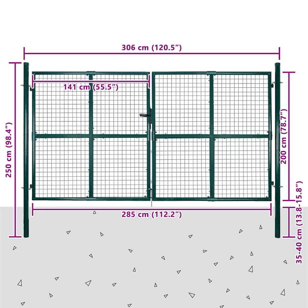 Cancello da Giardino in Rete per Recinzione 300x200 cm Acciaio Zincato Verde Scuro