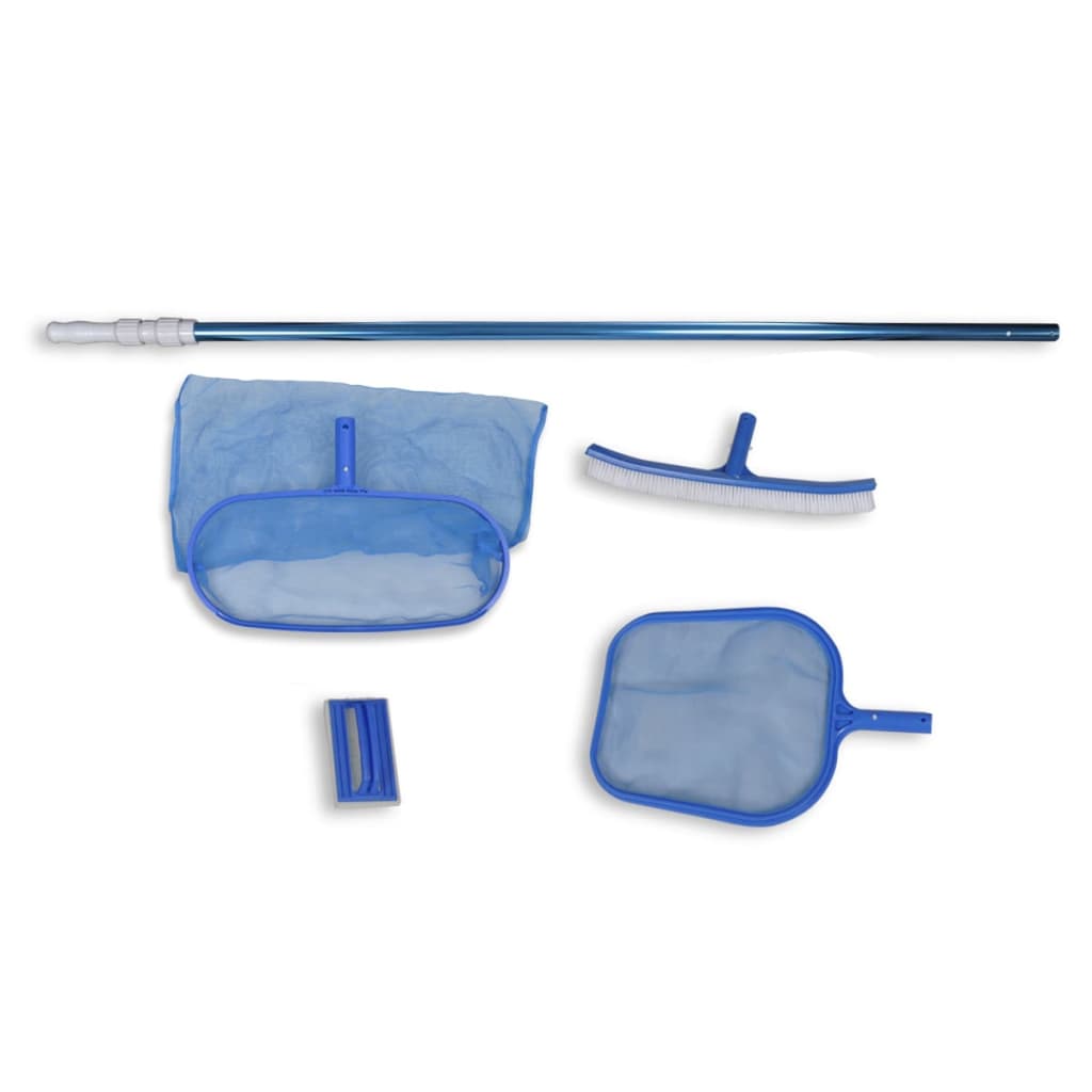 Set pulizia piscina con 2 schiumatoi foglie, spazzola, scrubber e palo telescopico
