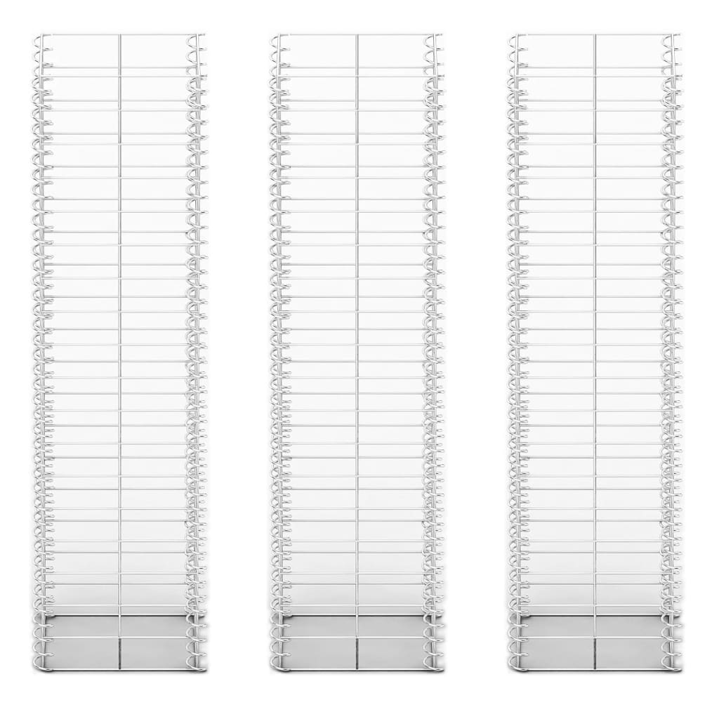 Set Gabbione 3 Pezzi in Filo Zincato 25 x 25 x 100 cm