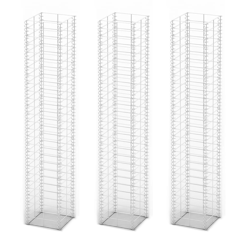 Set Gabbione 3 pezzi in Filo Zincato 25 x 25 x 150 cm