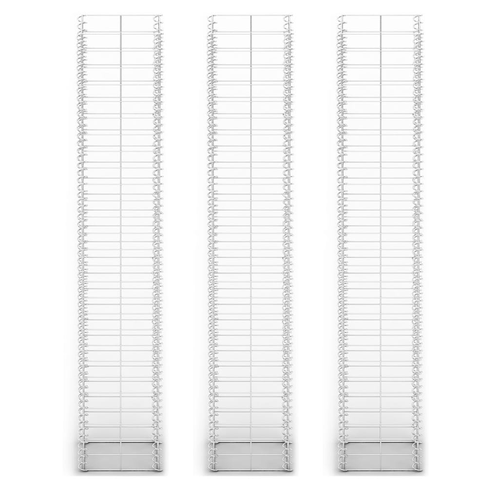 Set Gabbione 3 pezzi in Filo Zincato 25 x 25 x 150 cm
