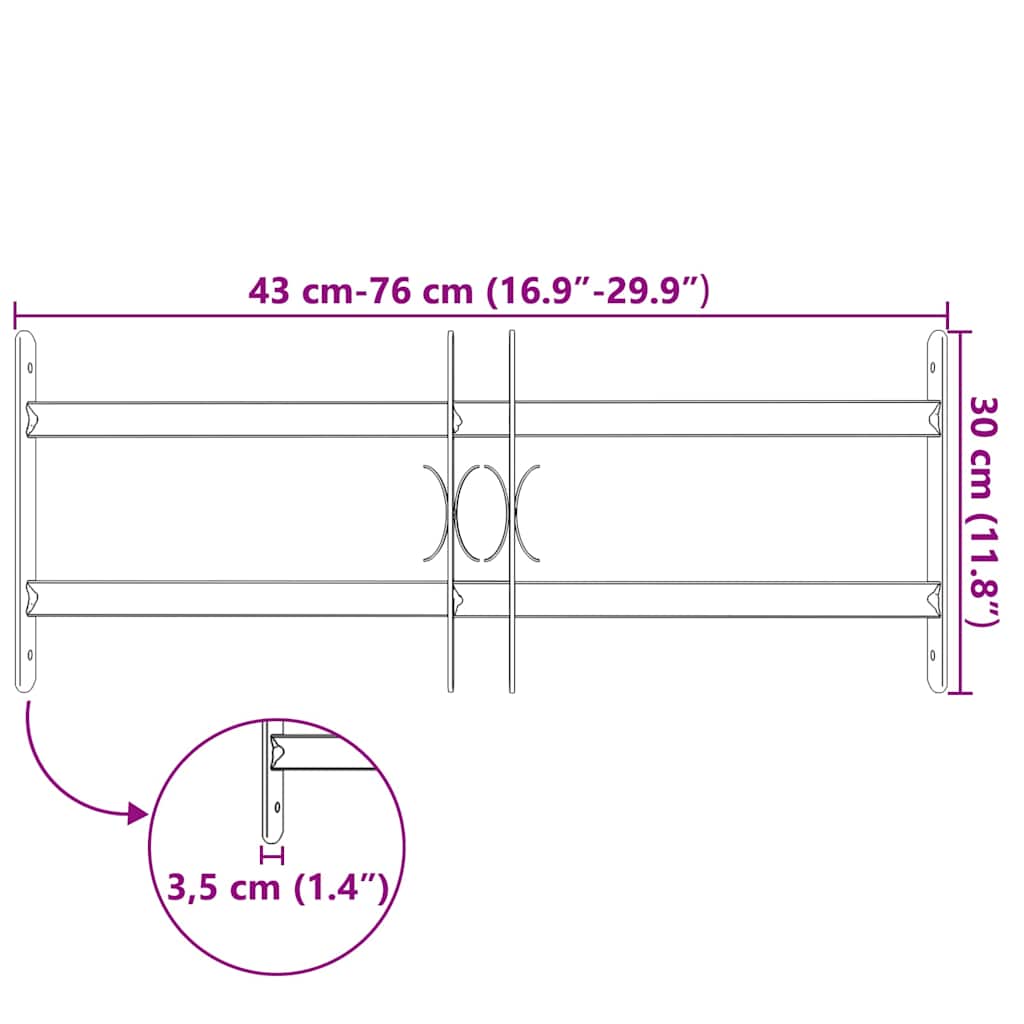 Grate di Sicurezza per Finestre 2 Barre Trasversali 500-650 mm Acciaio Zincato