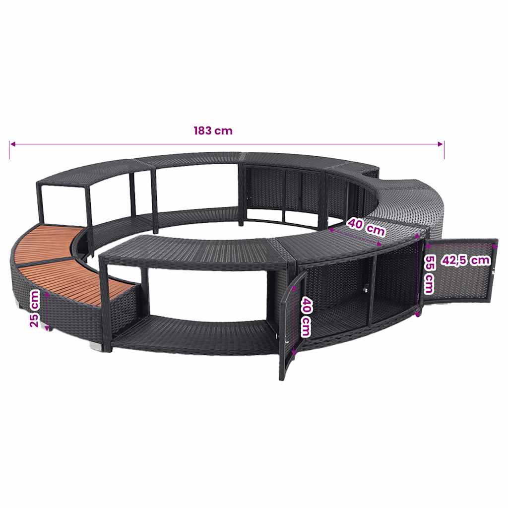 Bordo per Vasca da Spa in Polyrattan Nero