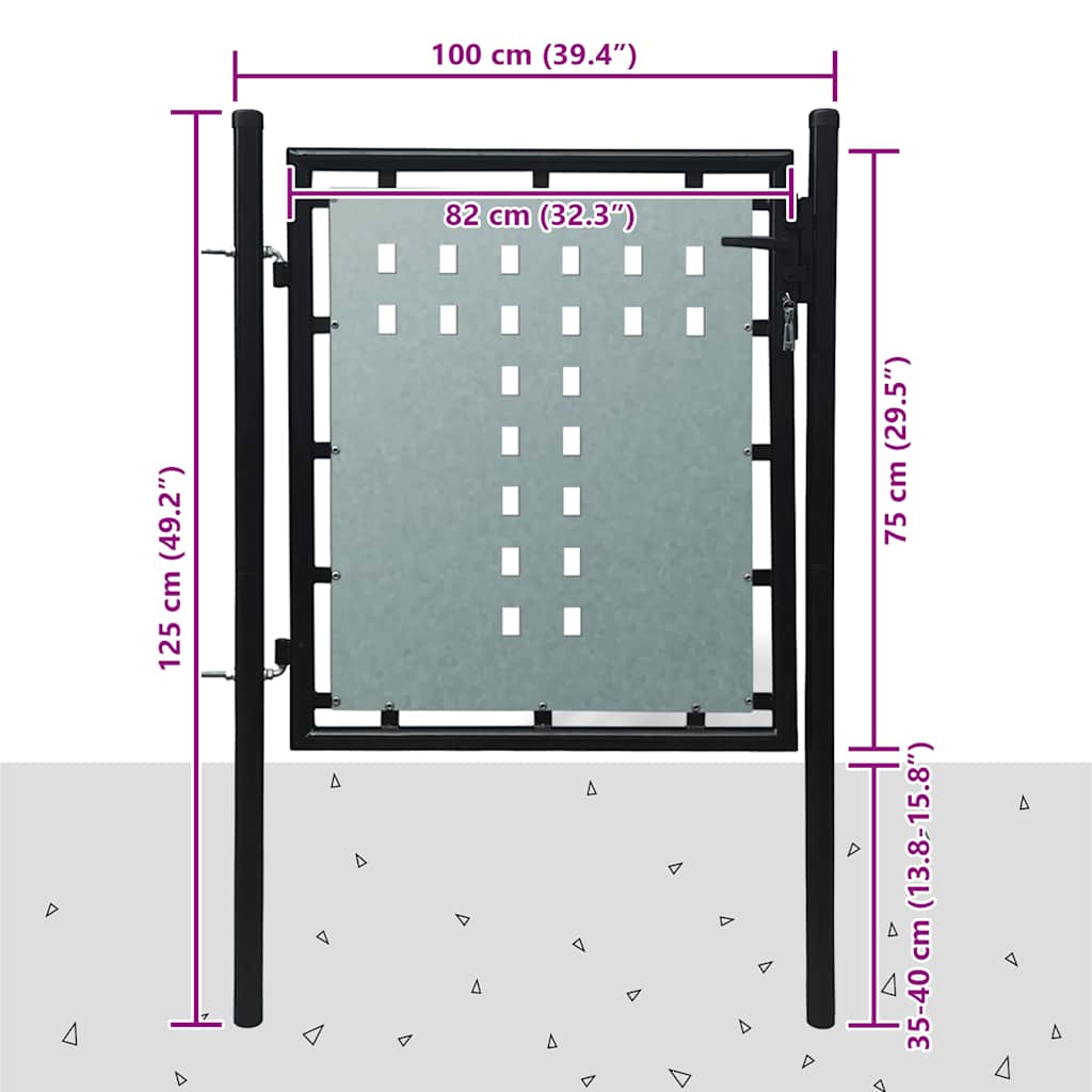 Cancello per Recinzione a una Porta Nero 100x75 cm