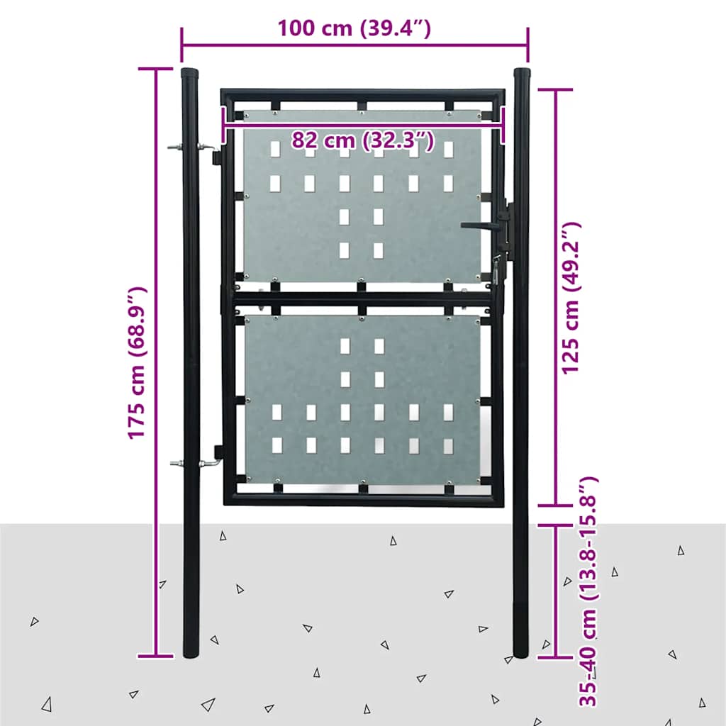 Cancello per Recinzione a una Porta Nero 100x125 cm
