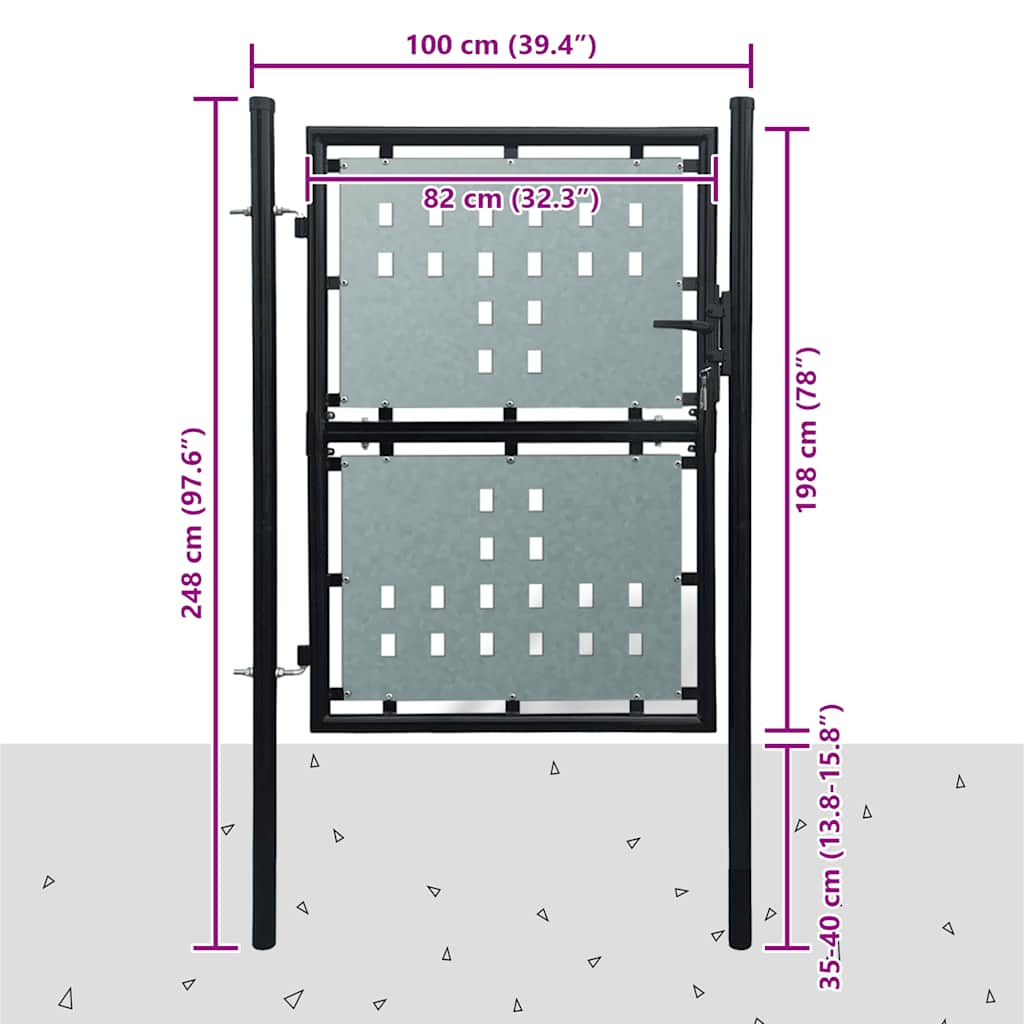 Cancello per Recinzione a una Porta Nero 100x200 cm Acciaio