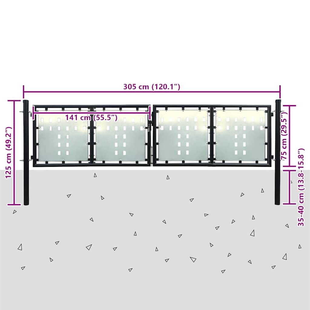 Cancello per Recinzione a una Porta Nero 300x75 cm Acciaio