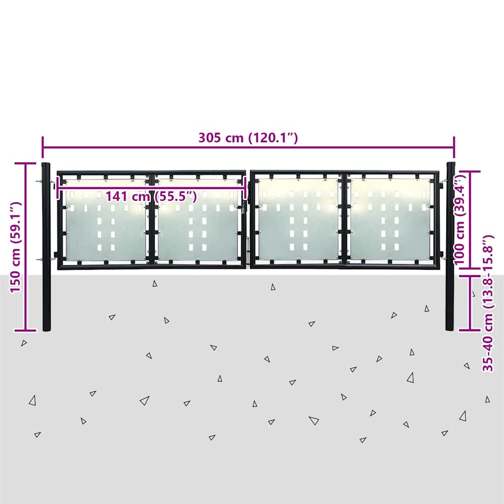 Cancello per Recinzione a una Porta Nero 300x100 cm
