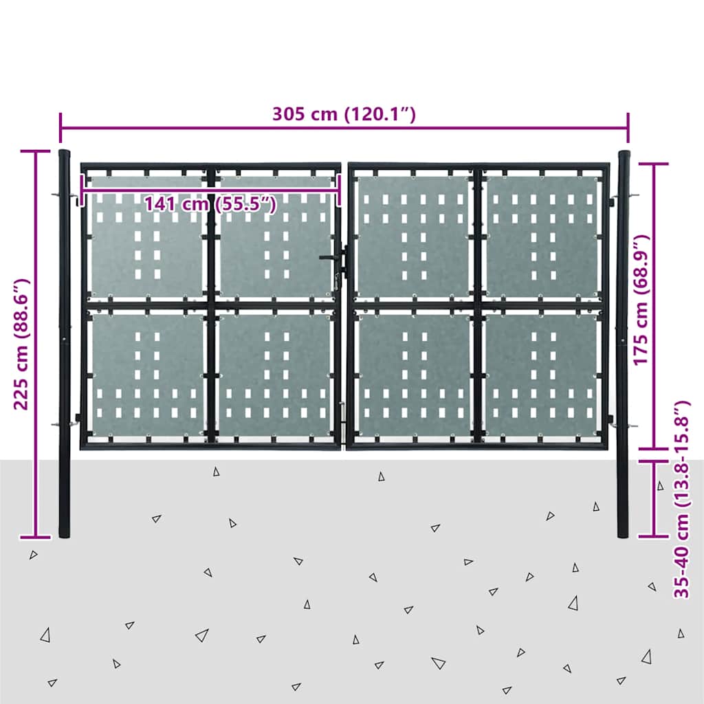 Cancello per Recinzione a una Porta Nero 300x175 cm