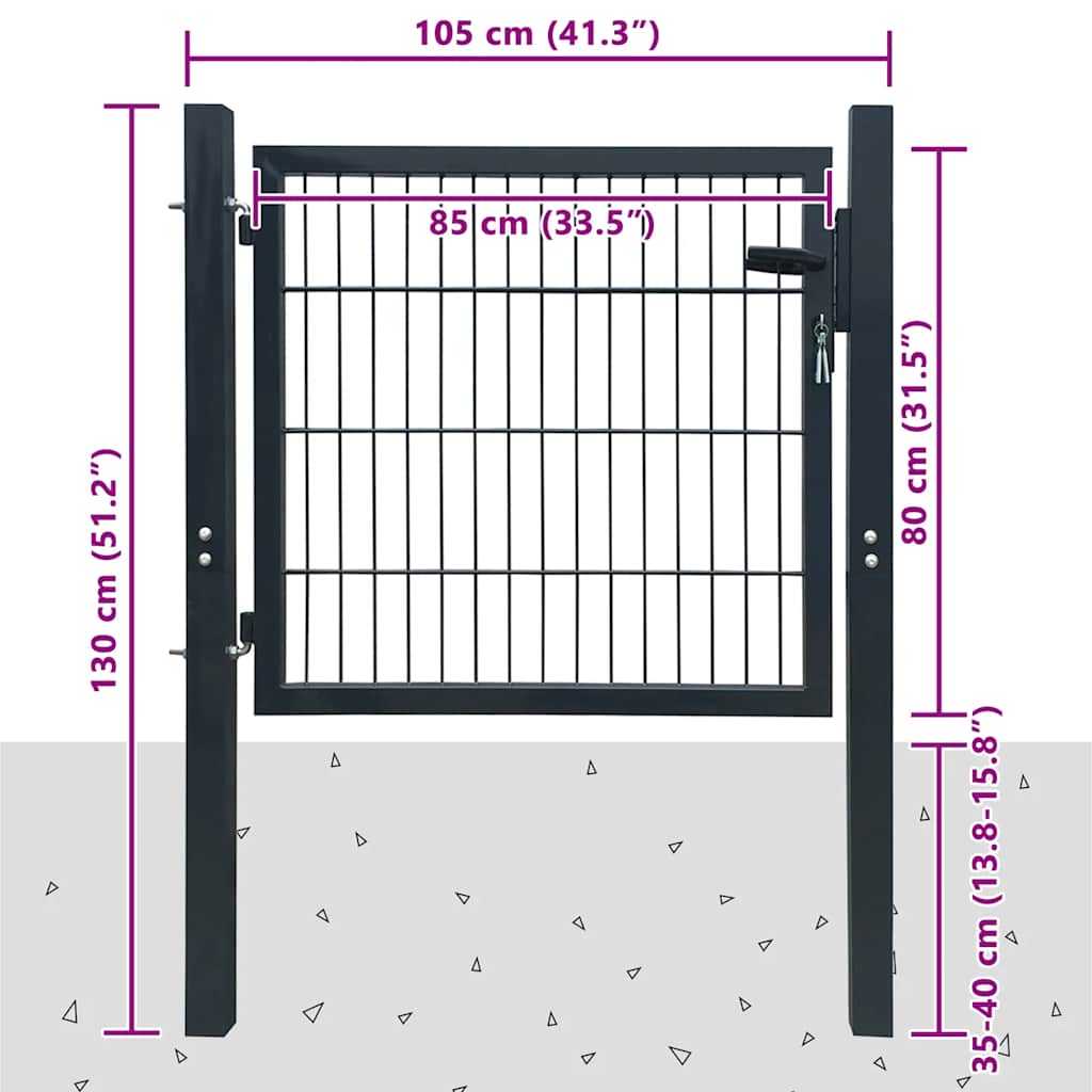 Cancello per Recinzione 2D (Singolo) Grigio Antracite 100x80 cm