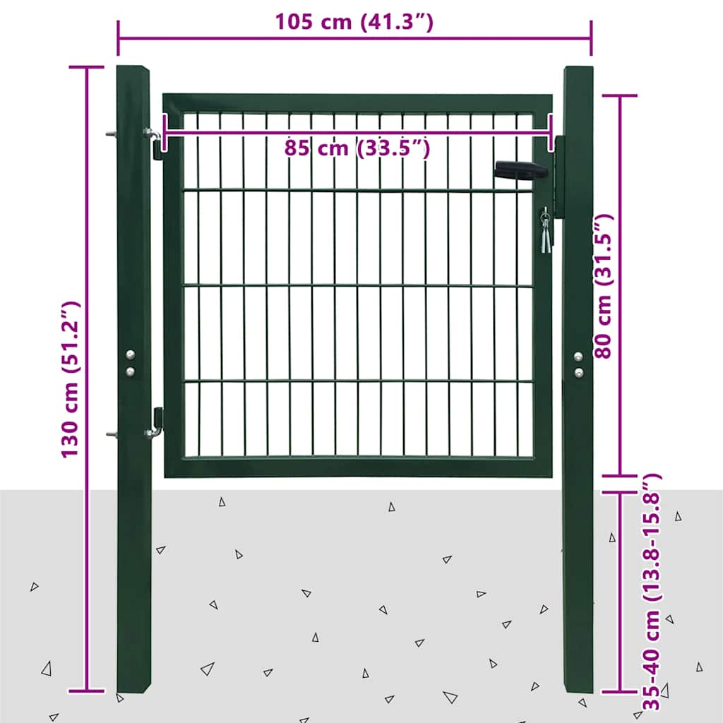 Cancello per Recinzione 2D Singolo Verde 100x80 cm