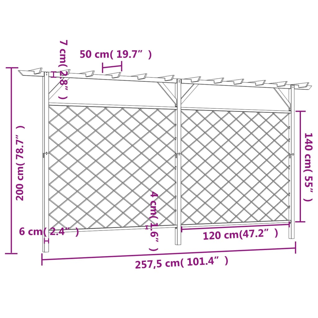 Recinzione in Legno di Pino con Pergolato e Pannelli Lattice per Giardino