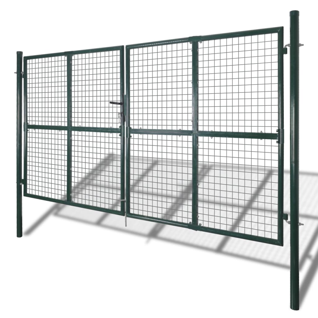 Cancello per Recinzione a Doppia Porta 300x150 cm Acciaio Verniciato Verde Scuro