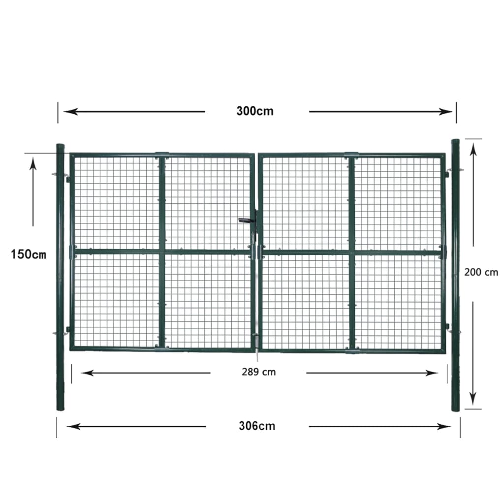 Cancello per Recinzione a Doppia Porta 300x150 cm Acciaio Verniciato Verde Scuro