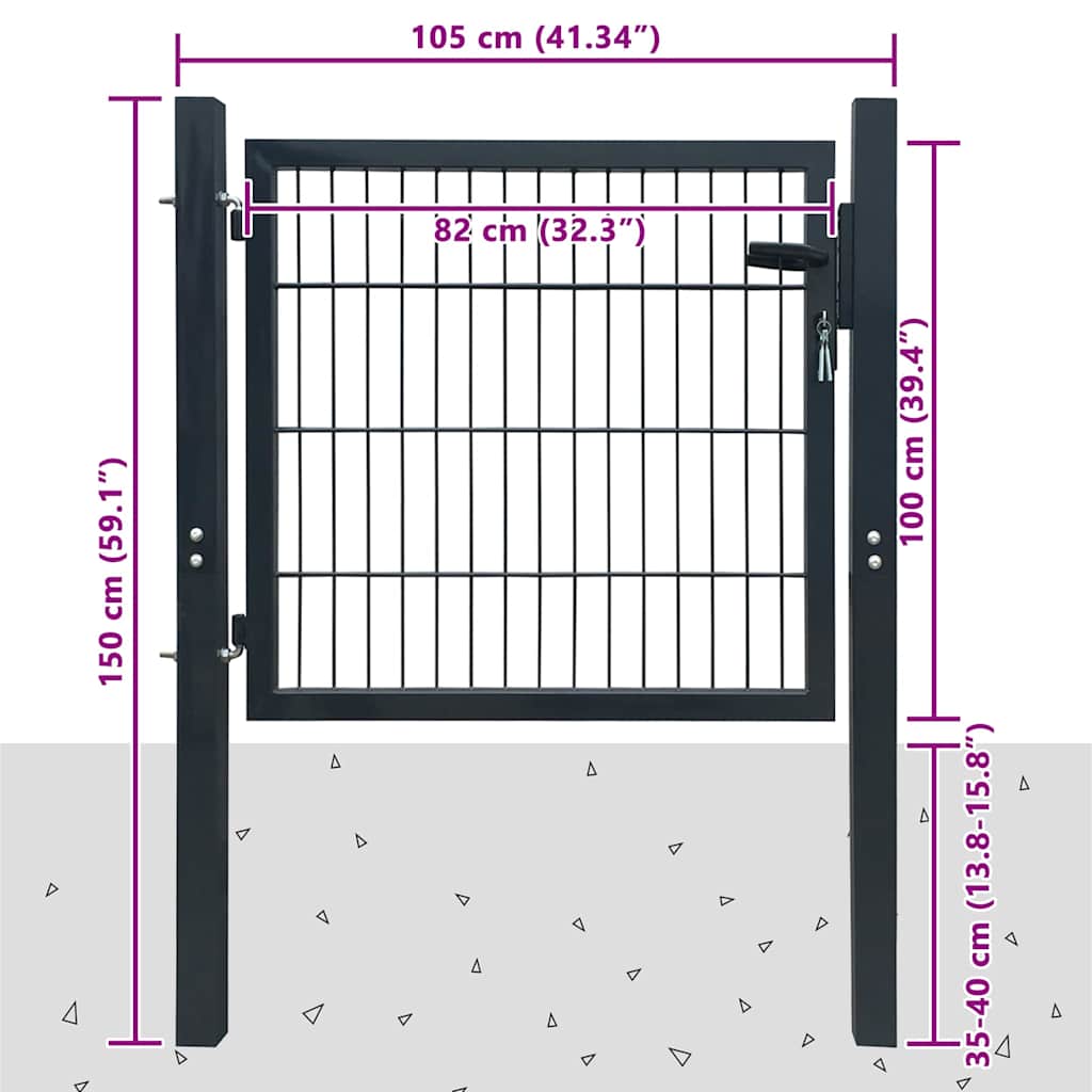 Cancello per Recinzione in Acciaio Antracite 100x100 cm