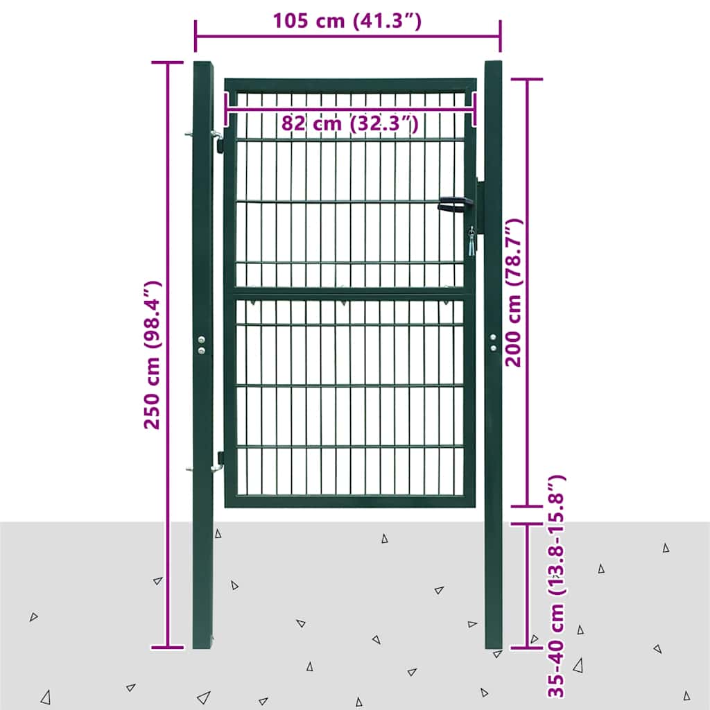 Cancello per Recinzione in Acciaio 100x200 cm Verde