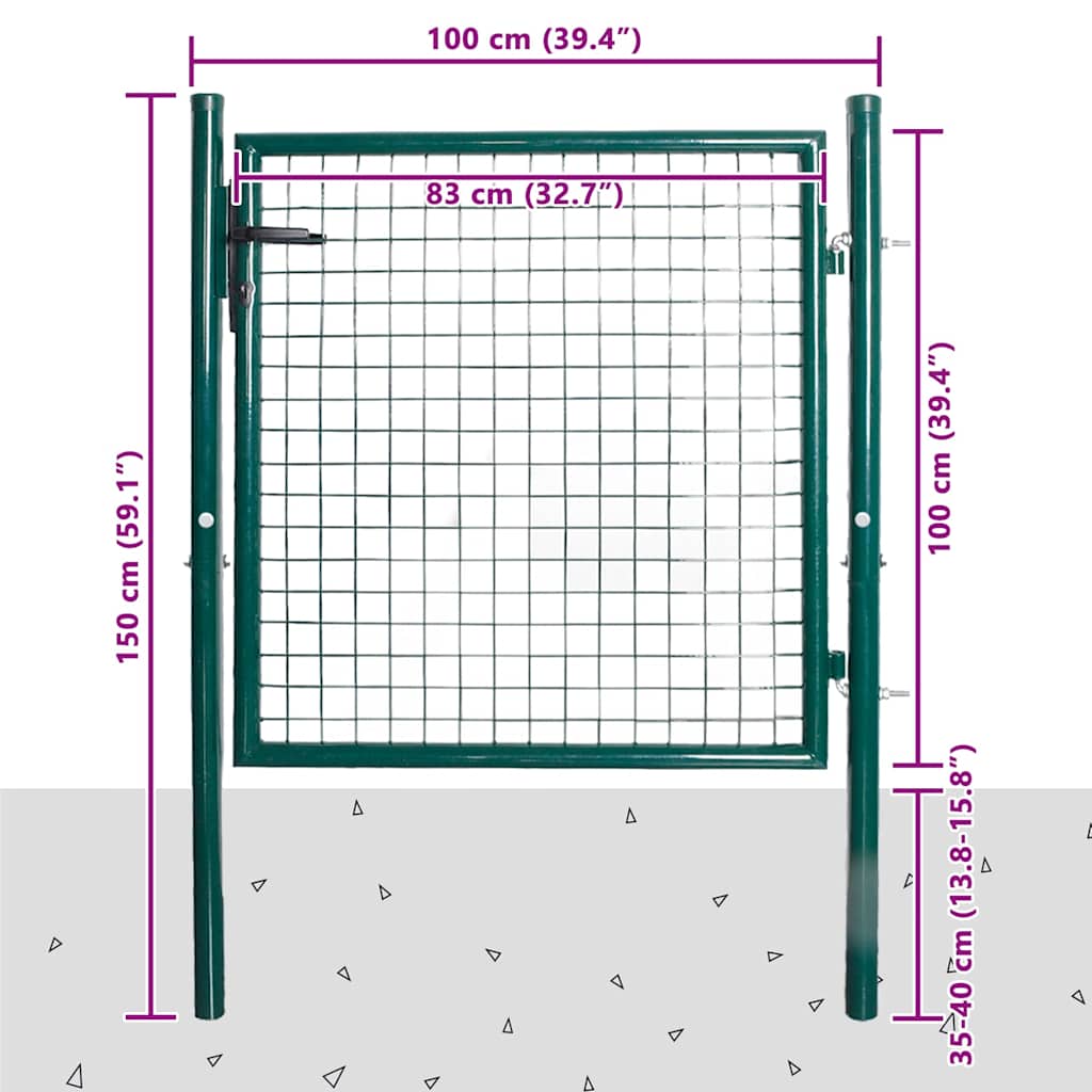 Cancello per Recinzione a una Porta 100x100 cm Acciaio Verniciato a Polvere Verde Scuro