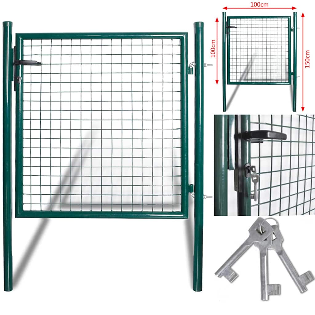 Cancello per Recinzione a una Porta 100x100 cm Acciaio Verniciato a Polvere Verde Scuro