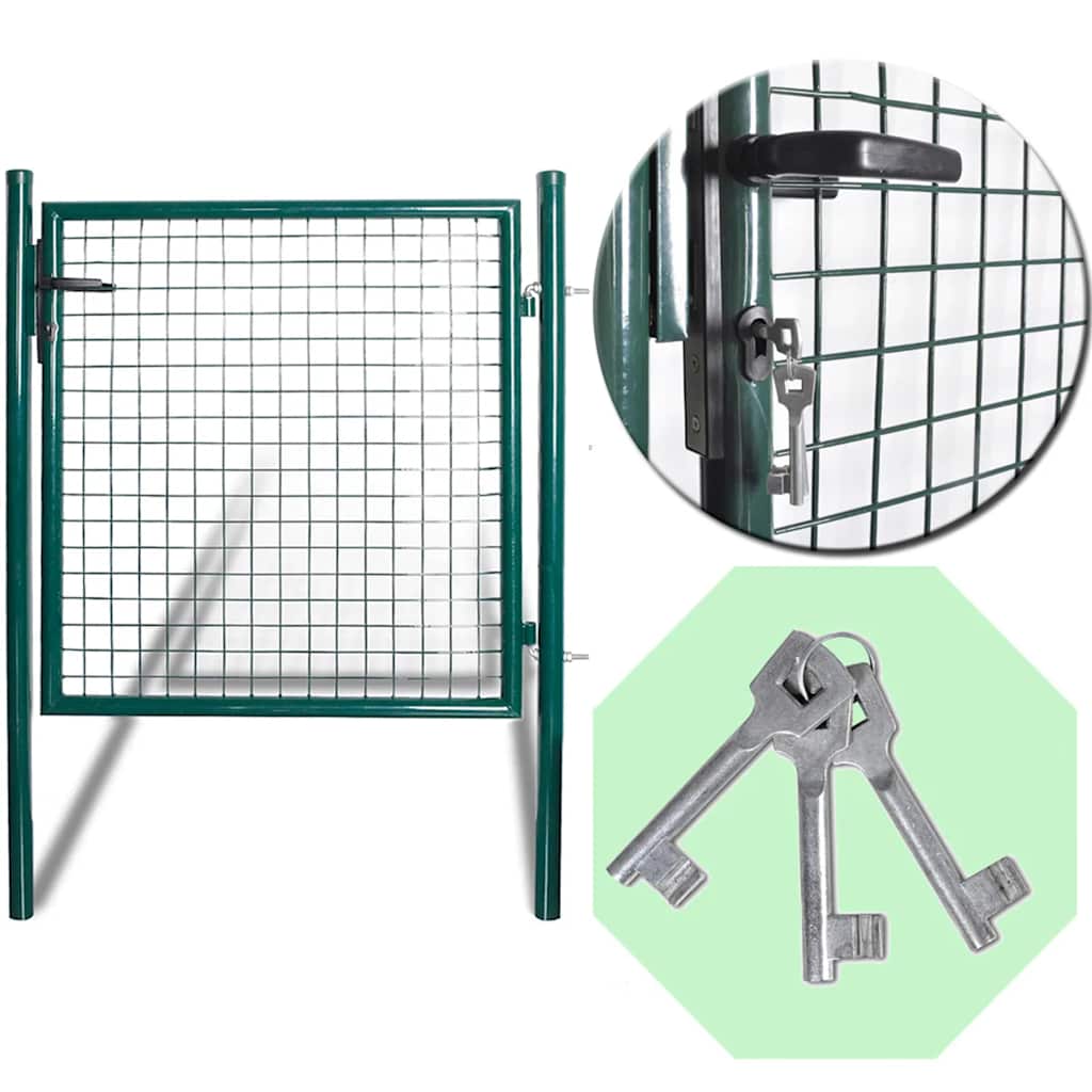 Cancello per Recinzione a una Porta 100x100 cm Acciaio Verniciato a Polvere Verde Scuro