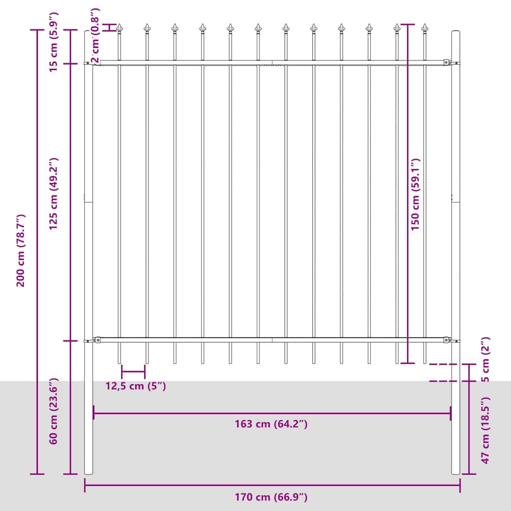 Recinzione da Giardino Woerden con Punta a Lancia in Acciaio 181x150 cm Nero