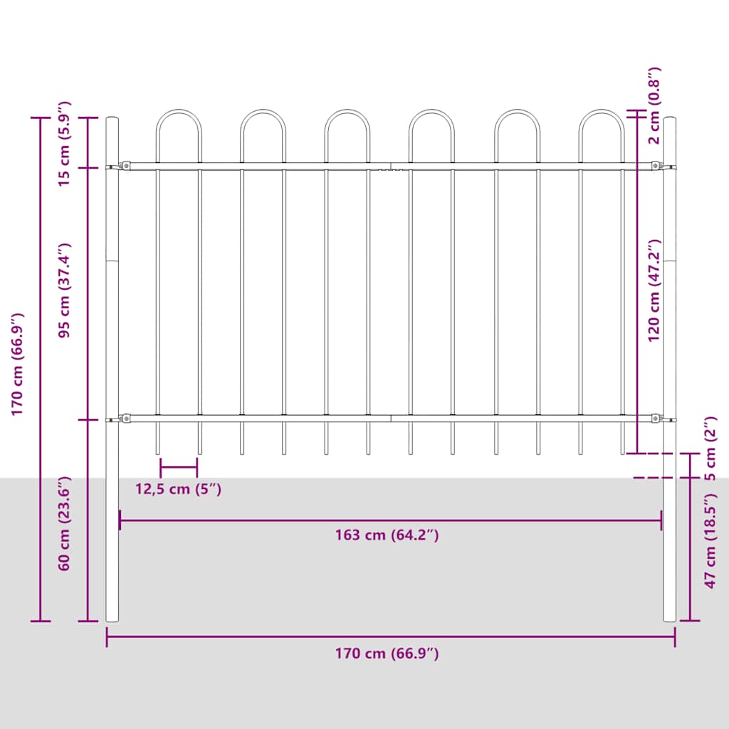 Recinzione da Giardino BOXTEL in Acciaio con Parte Superiore ad Anello 181x120 cm Nero