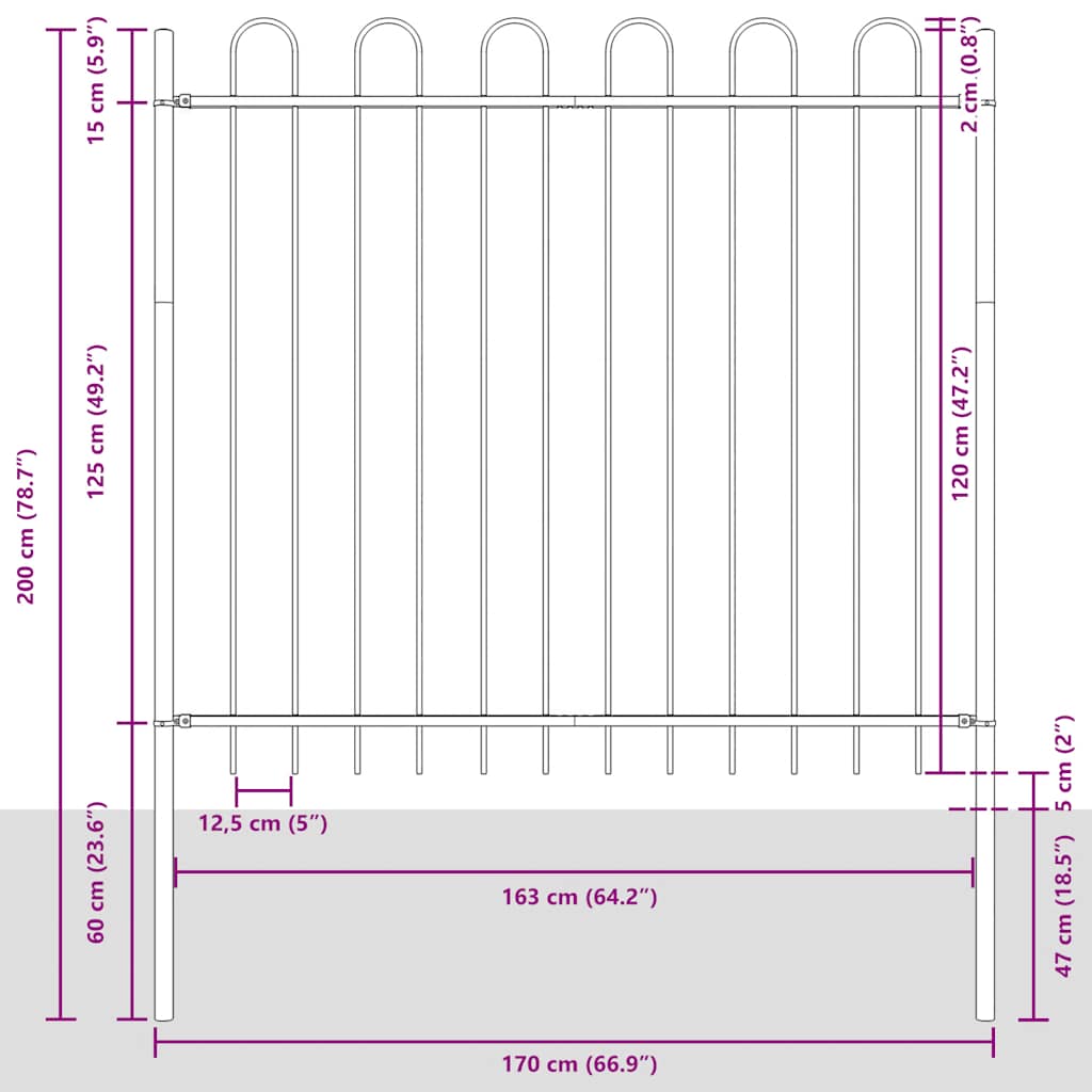 Recinzione da Giardino BOXTEL con Parte Superiore ad Anello in Acciaio 181x150 cm Nero
